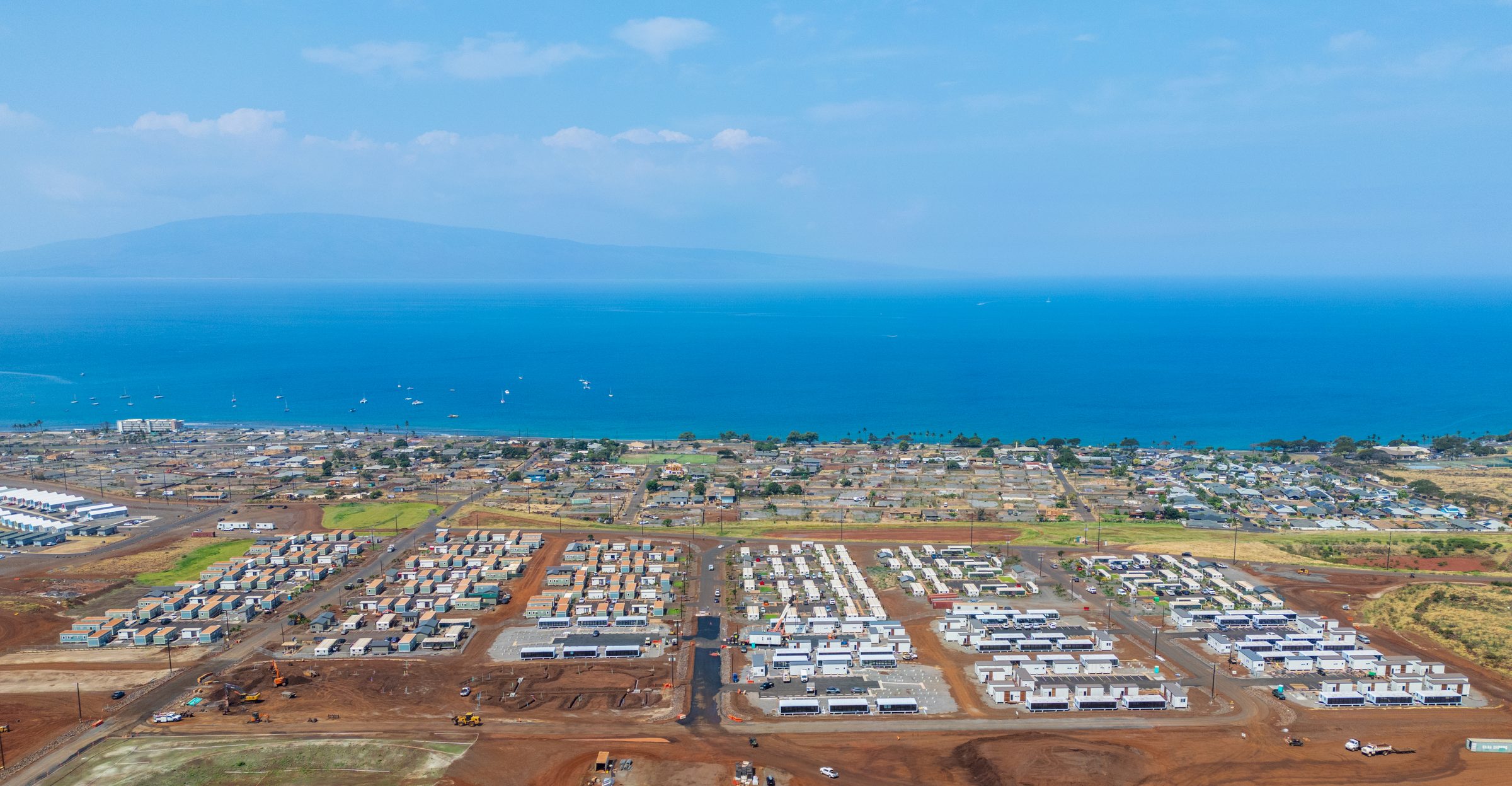 Aerial panorama of the Lahaina temporary housing development on Maui